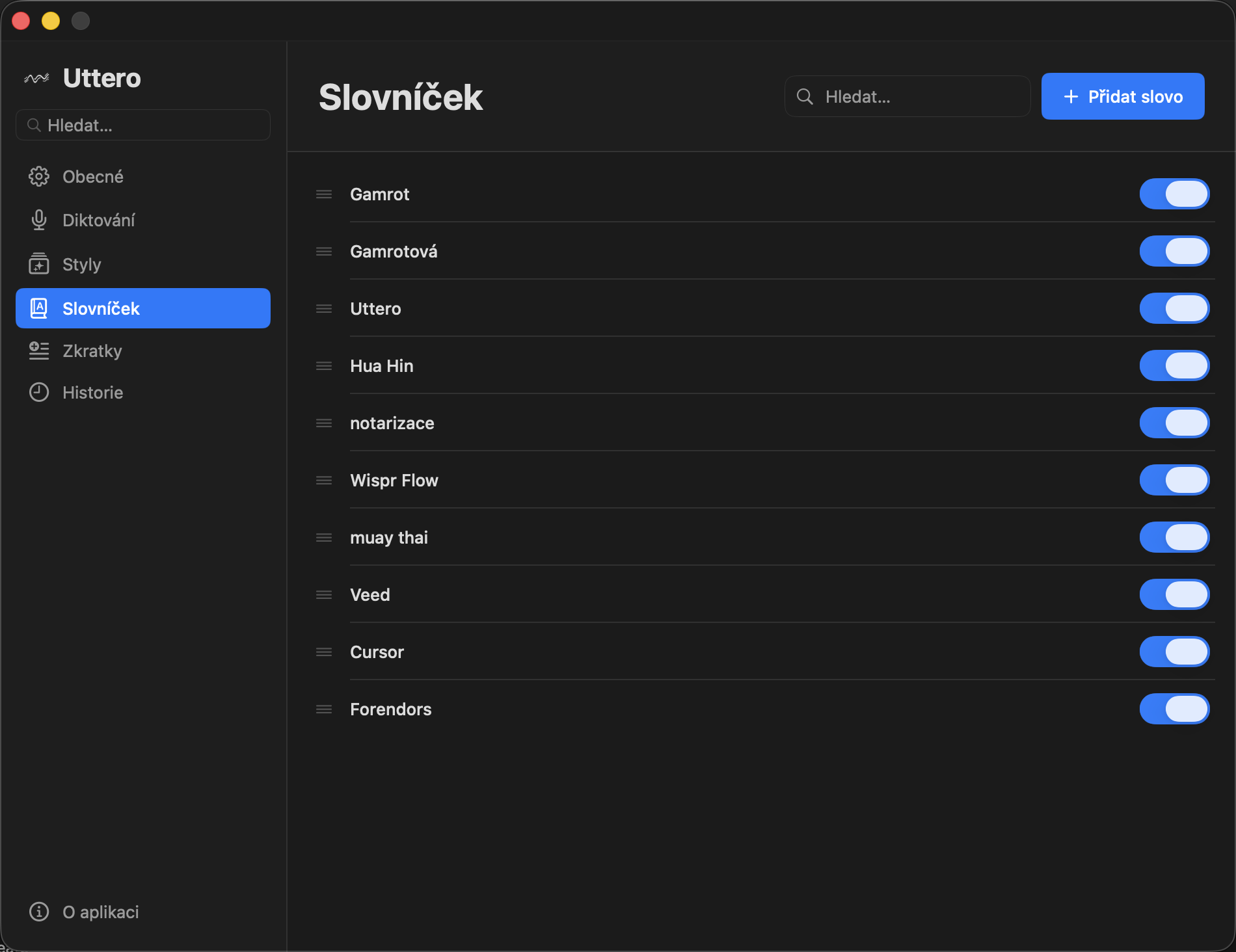Uttero - Slovníček